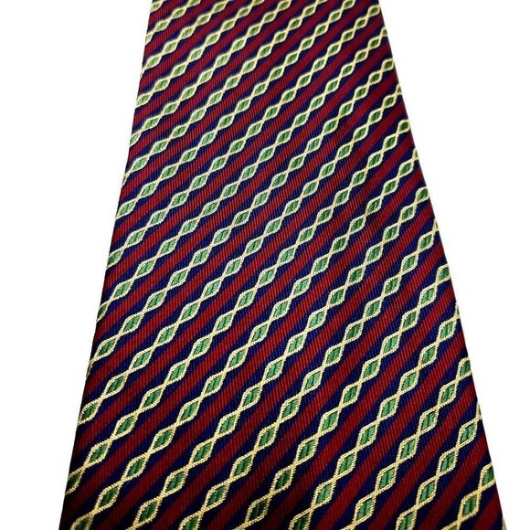 XMI Silk Tie Red Woven Striped USA Vintage Wide‎ - Picture 2 of 6